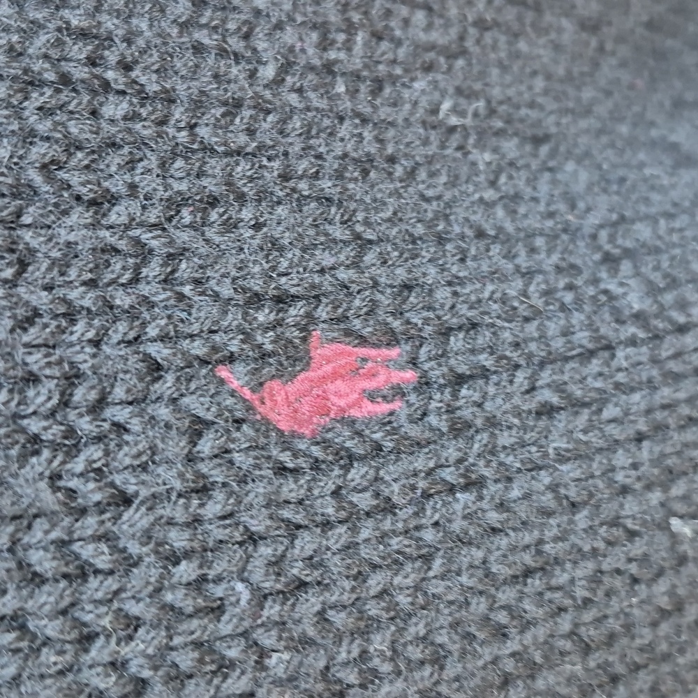 POLO RALPH LAUREN Knit Black Red Pony Weave Thick Wool XL Turtleneck Sweater VTG - Picture 3 of 6